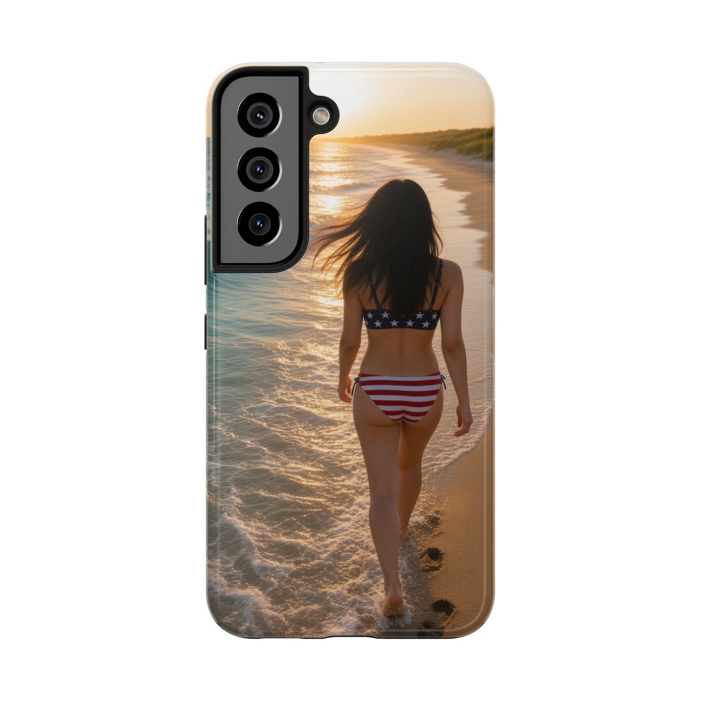 Beach Sunset Phone Case — American Flag Bikini Girl Tough Protective Cover