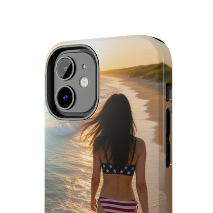 Beach Sunset Phone Case — American Flag Bikini Girl Tough Protective Cover