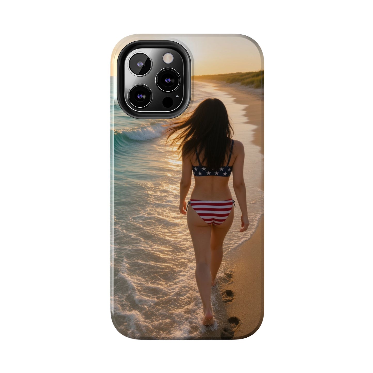 Beach Sunset Phone Case — American Flag Bikini Girl Tough Protective Cover