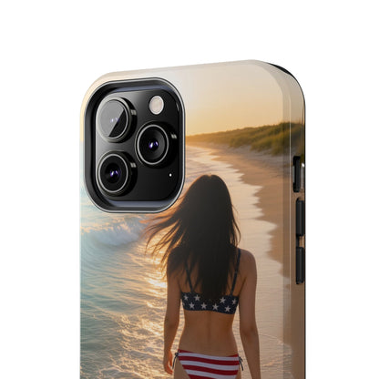 Beach Sunset Phone Case — American Flag Bikini Girl Tough Protective Cover