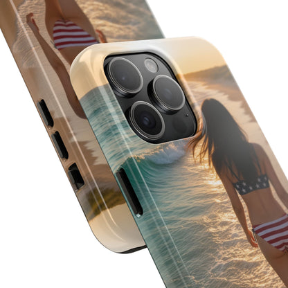 Beach Sunset Phone Case — American Flag Bikini Girl Tough Protective Cover