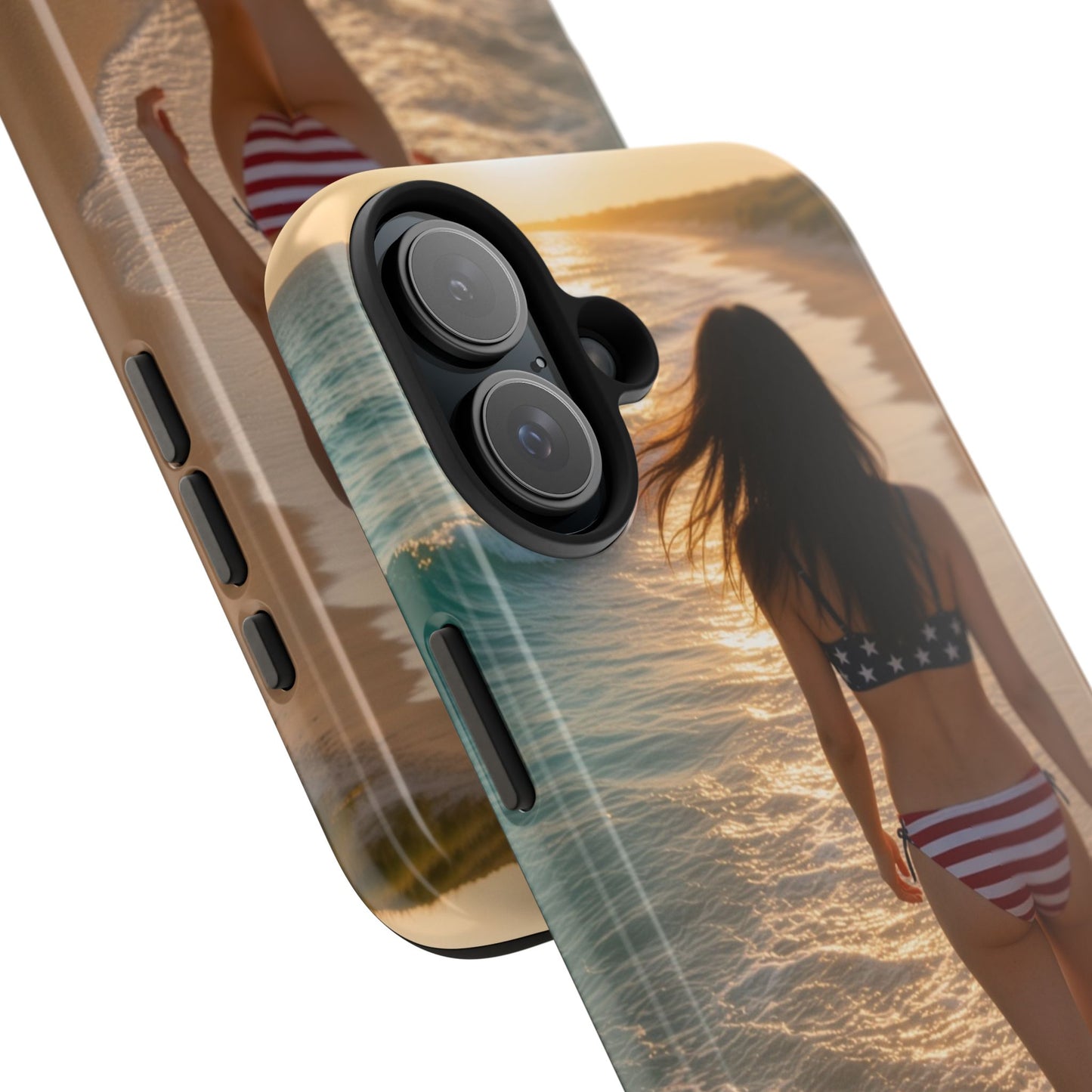Beach Sunset Phone Case — American Flag Bikini Girl Tough Protective Cover