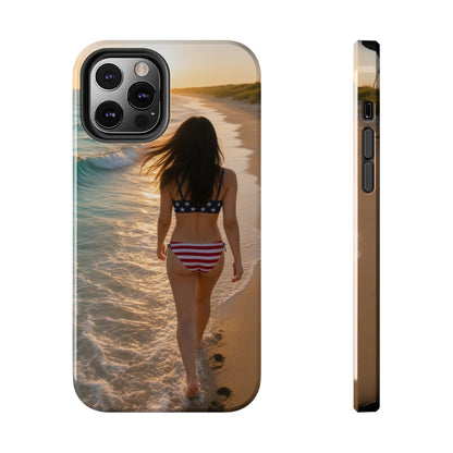 Beach Sunset Phone Case — American Flag Bikini Girl Tough Protective Cover