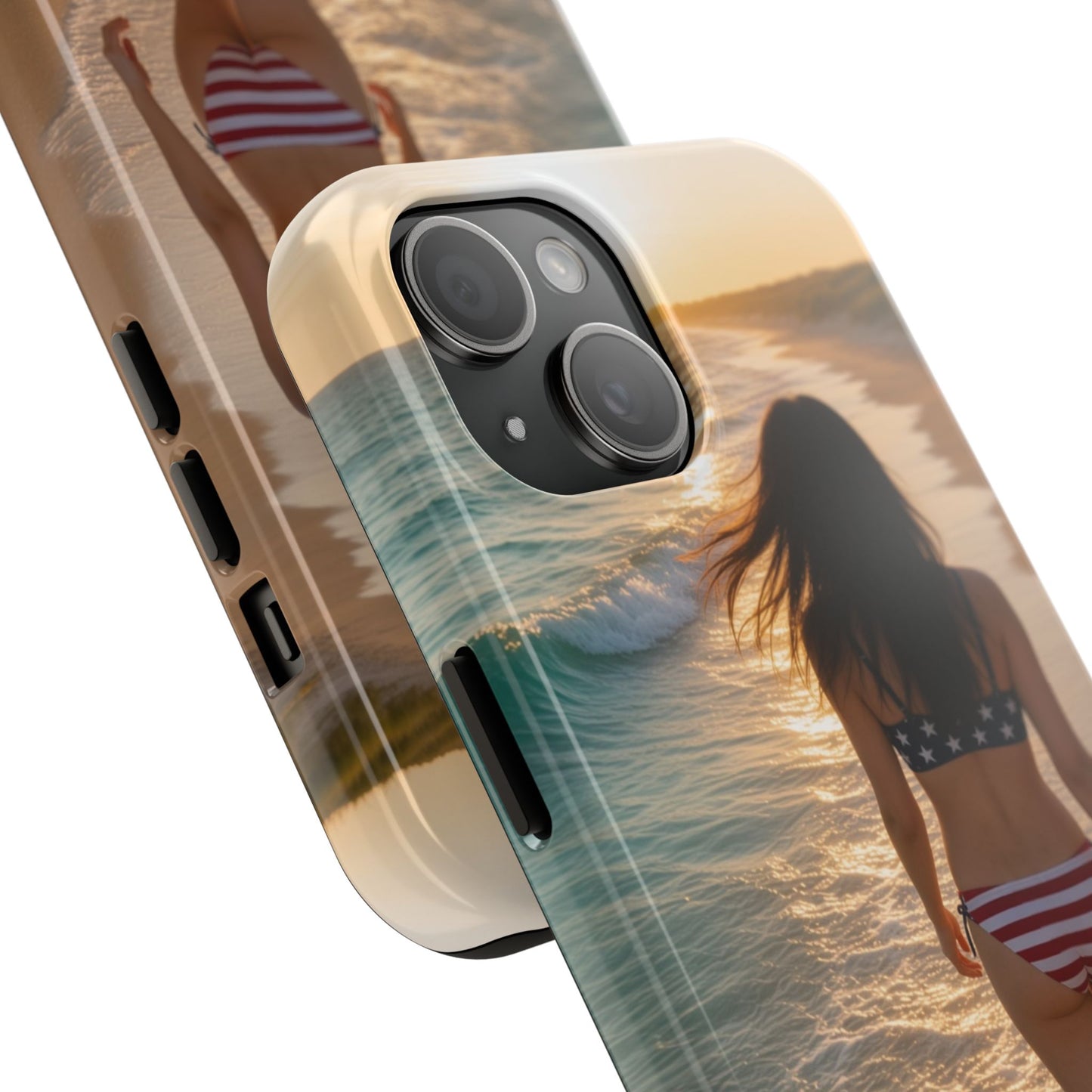 Beach Sunset Phone Case — American Flag Bikini Girl Tough Protective Cover