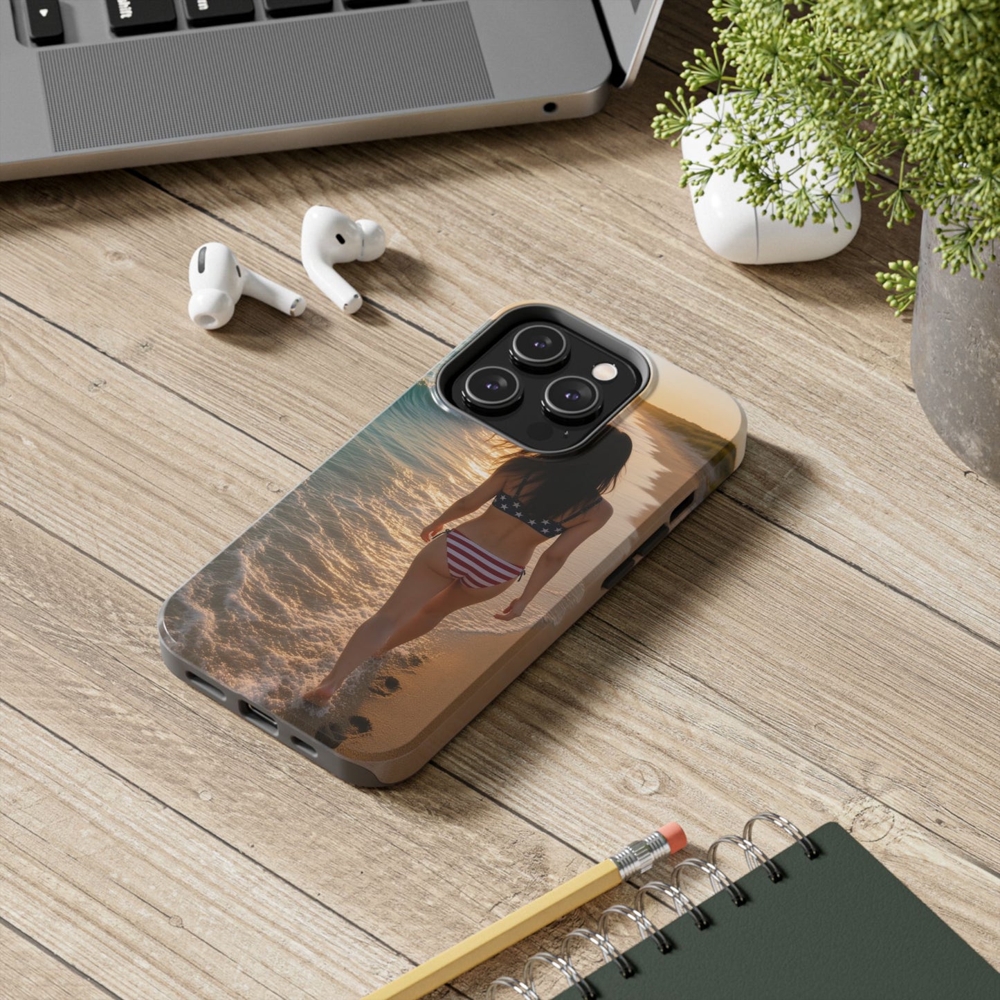 Beach Sunset Phone Case — American Flag Bikini Girl Tough Protective Cover