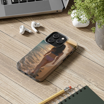 Beach Sunset Phone Case — American Flag Bikini Girl Tough Protective Cover