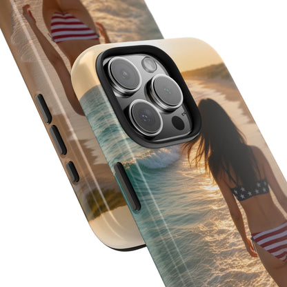 Beach Sunset Phone Case — American Flag Bikini Girl Tough Protective Cover