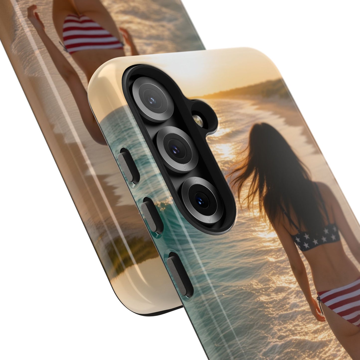 Beach Sunset Phone Case — American Flag Bikini Girl Tough Protective Cover