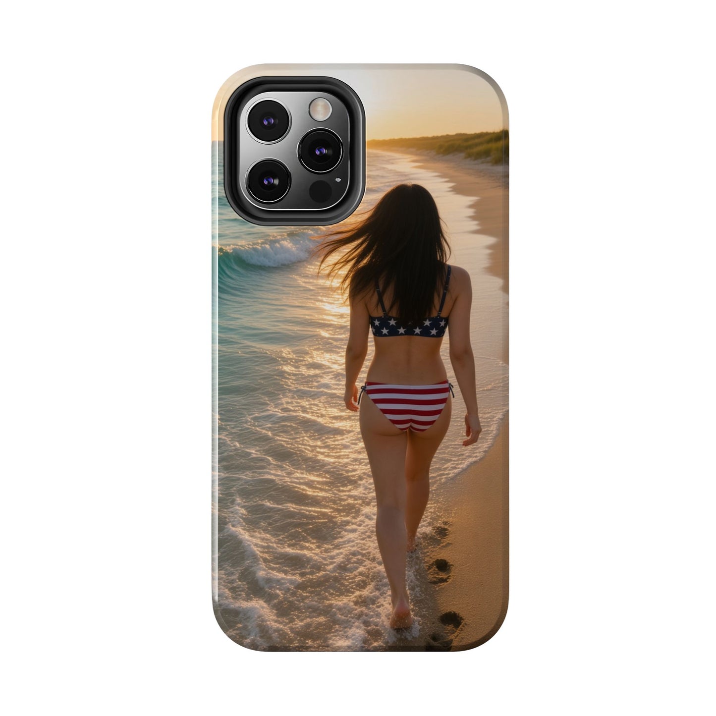 Beach Sunset Phone Case — American Flag Bikini Girl Tough Protective Cover