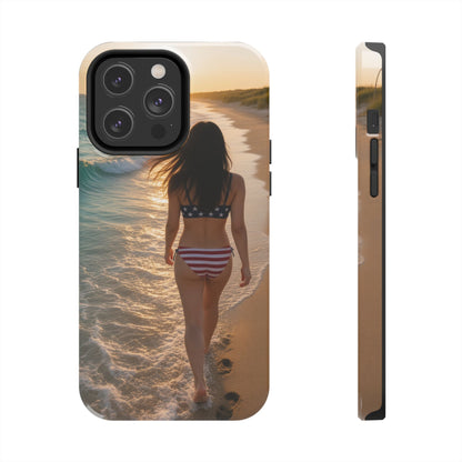 Beach Sunset Phone Case — American Flag Bikini Girl Tough Protective Cover