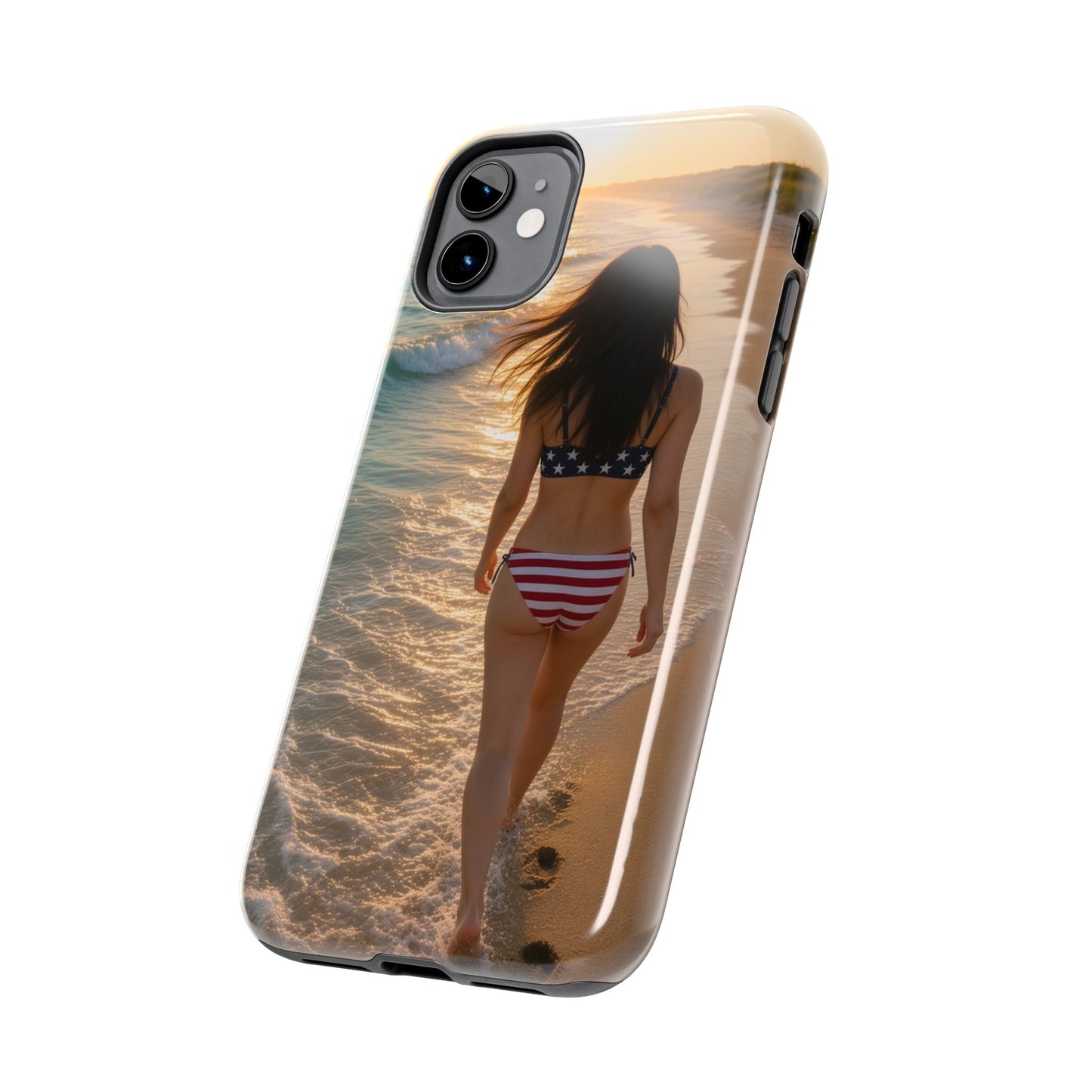 Beach Sunset Phone Case — American Flag Bikini Girl Tough Protective Cover