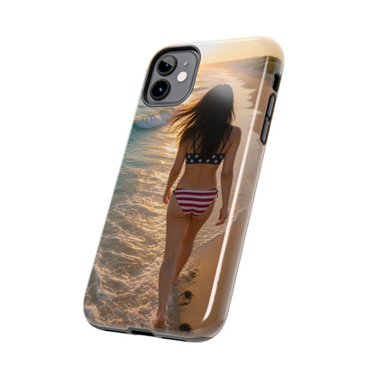 Beach Sunset Phone Case — American Flag Bikini Girl Tough Protective Cover