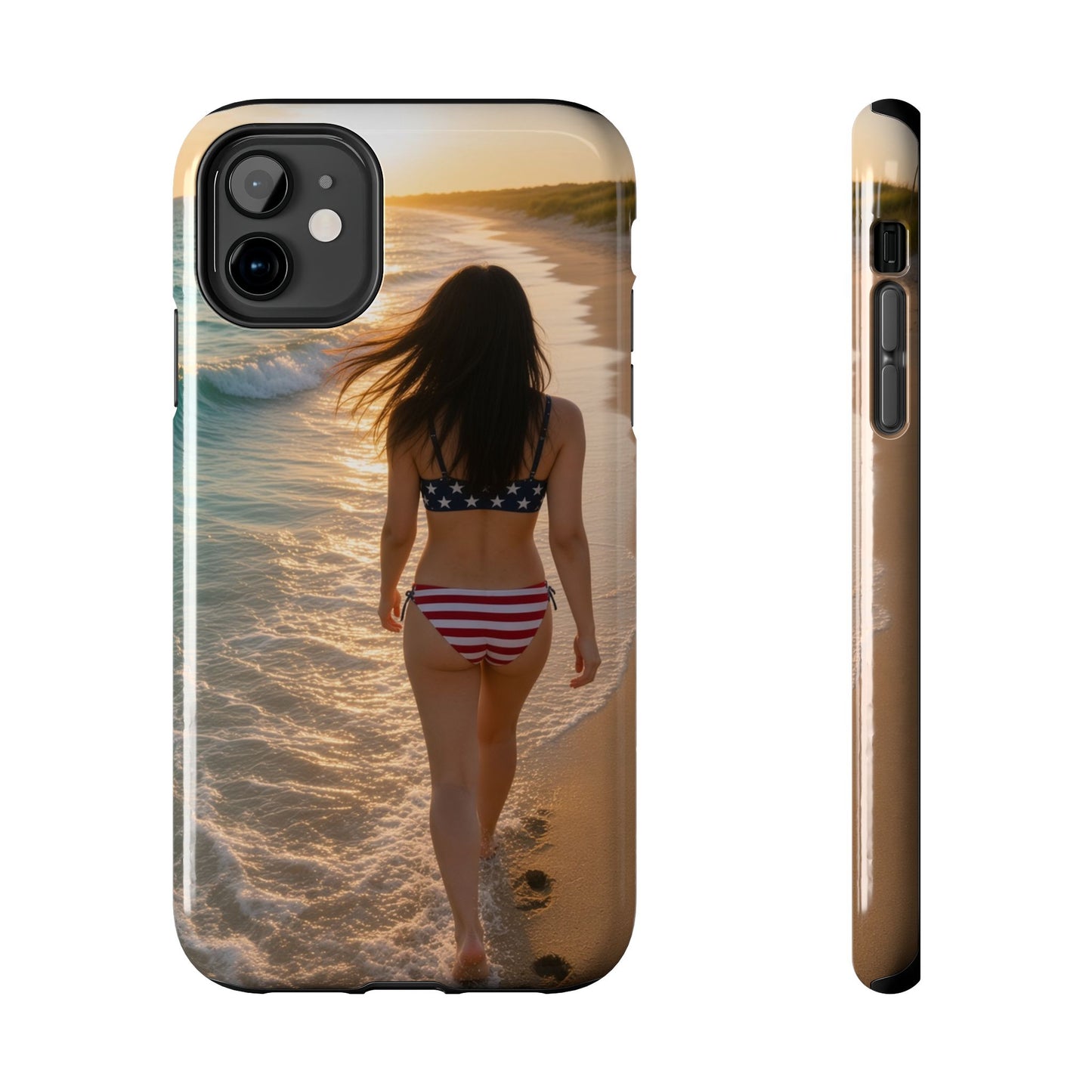 Beach Sunset Phone Case — American Flag Bikini Girl Tough Protective Cover