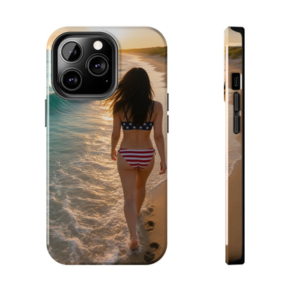 Beach Sunset Phone Case — American Flag Bikini Girl Tough Protective Cover