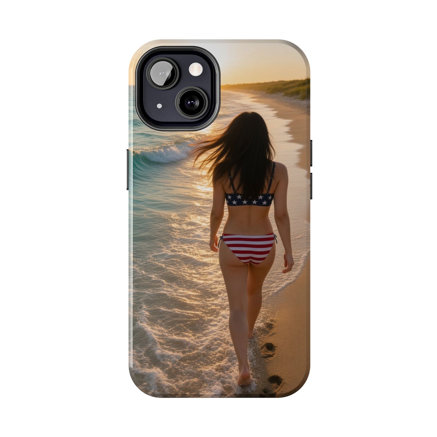 Beach Sunset Phone Case — American Flag Bikini Girl Tough Protective Cover