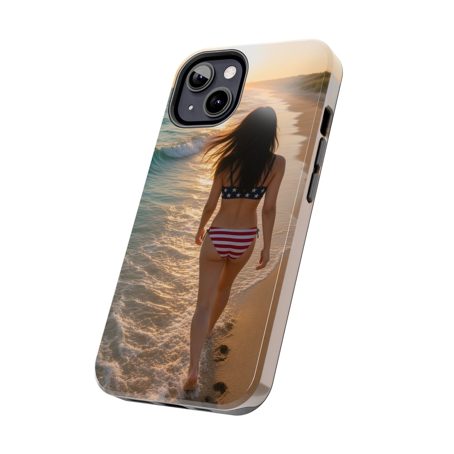 Beach Sunset Phone Case — American Flag Bikini Girl Tough Protective Cover