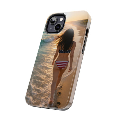 Beach Sunset Phone Case — American Flag Bikini Girl Tough Protective Cover