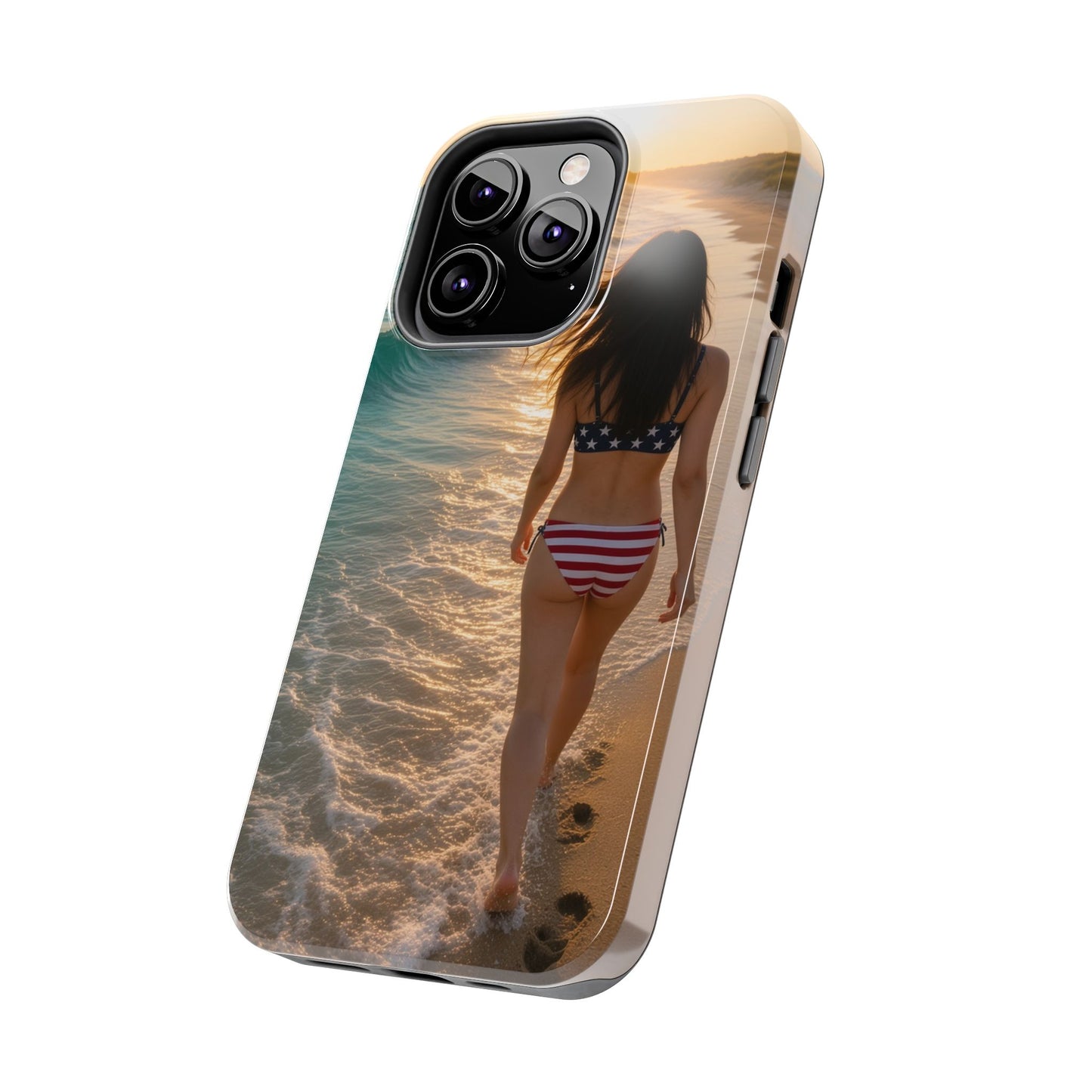 Beach Sunset Phone Case — American Flag Bikini Girl Tough Protective Cover