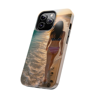 Beach Sunset Phone Case — American Flag Bikini Girl Tough Protective Cover