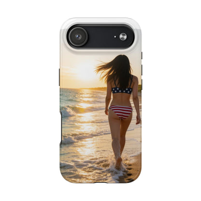 Beach Sunset Phone Case — American Flag Bikini Girl Tough Protective Cover