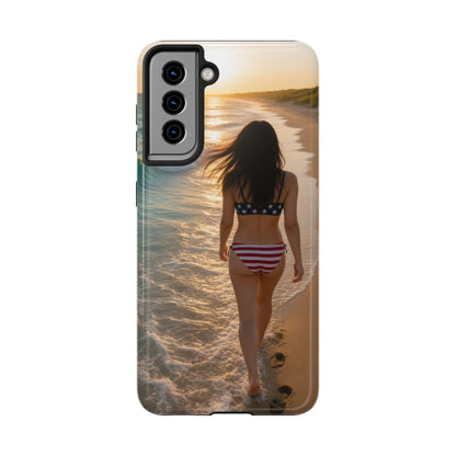 Beach Sunset Phone Case — American Flag Bikini Girl Tough Protective Cover