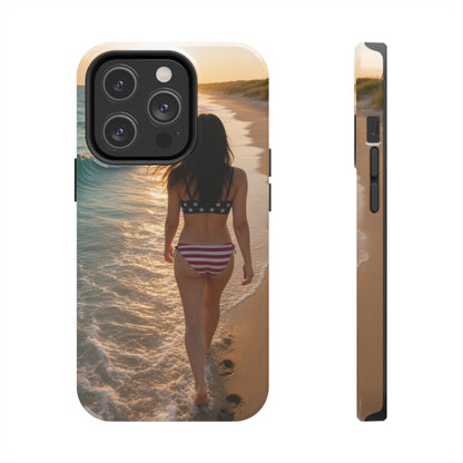 Beach Sunset Phone Case — American Flag Bikini Girl Tough Protective Cover
