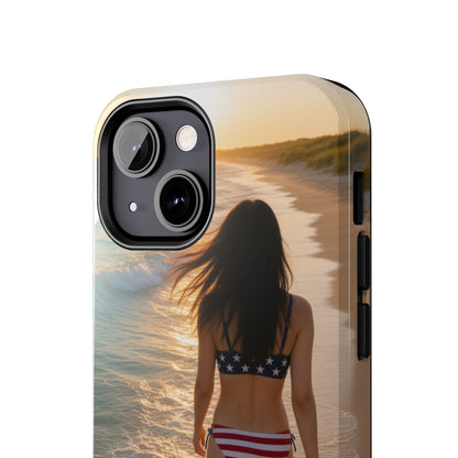 Beach Sunset Phone Case — American Flag Bikini Girl Tough Protective Cover