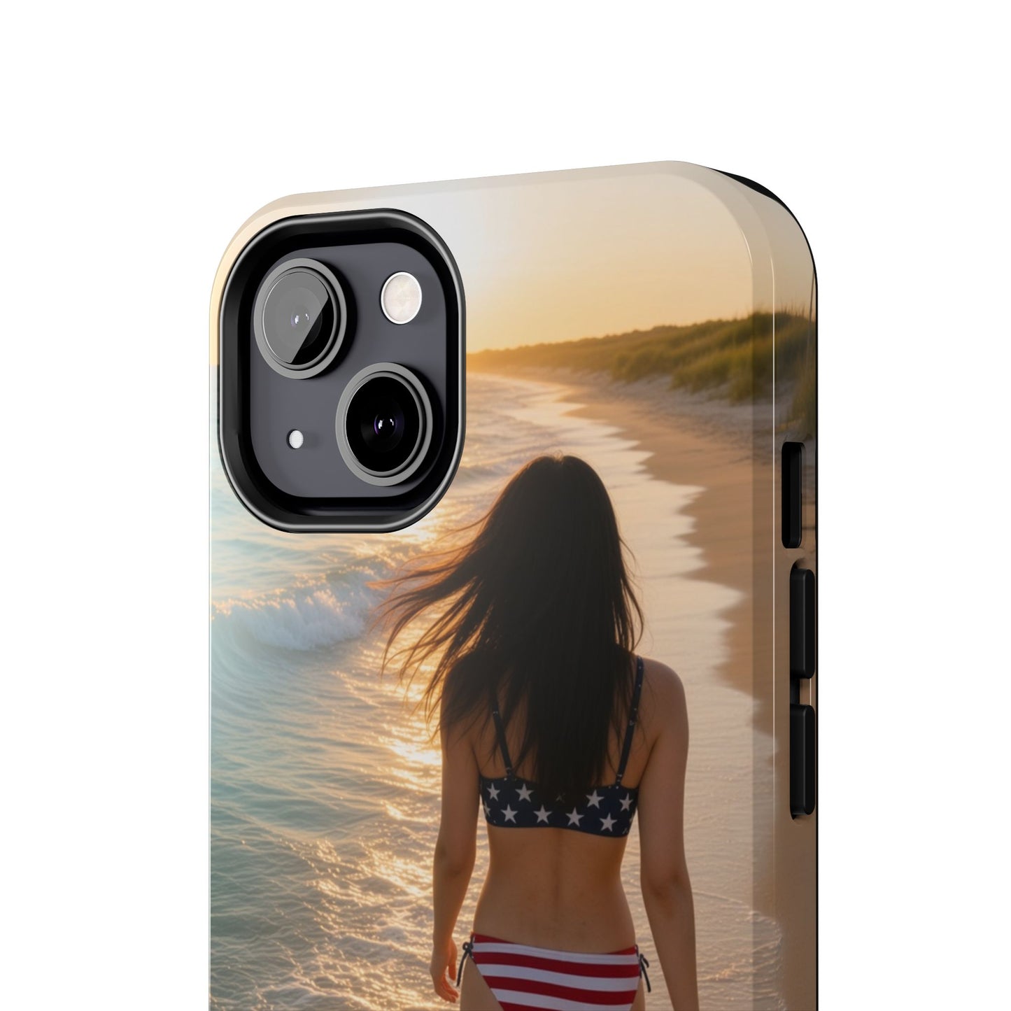 Beach Sunset Phone Case — American Flag Bikini Girl Tough Protective Cover