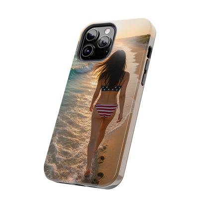 Beach Sunset Phone Case — American Flag Bikini Girl Tough Protective Cover