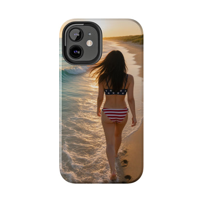 Beach Sunset Phone Case — American Flag Bikini Girl Tough Protective Cover