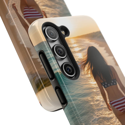 Beach Sunset Phone Case — American Flag Bikini Girl Tough Protective Cover