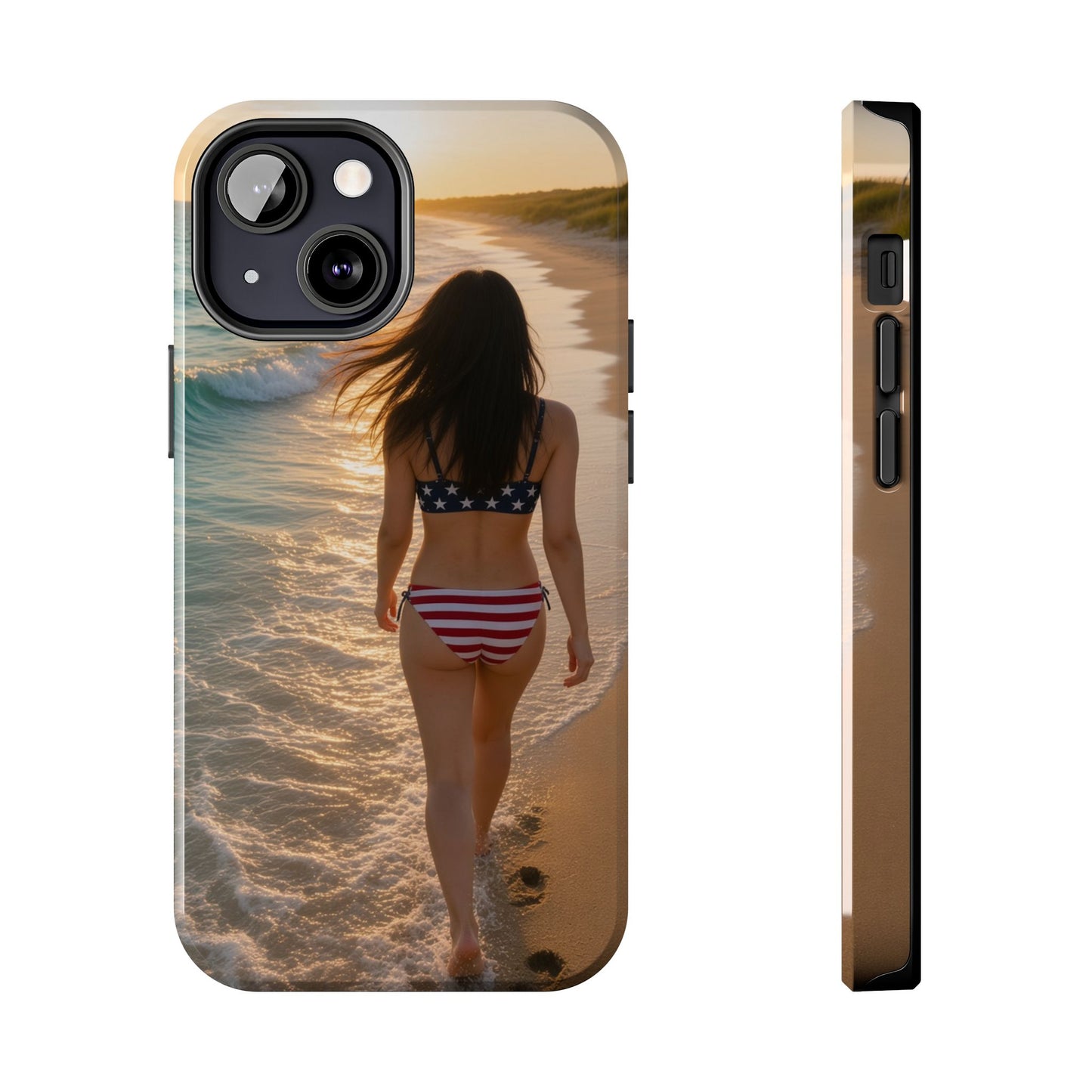 Beach Sunset Phone Case — American Flag Bikini Girl Tough Protective Cover